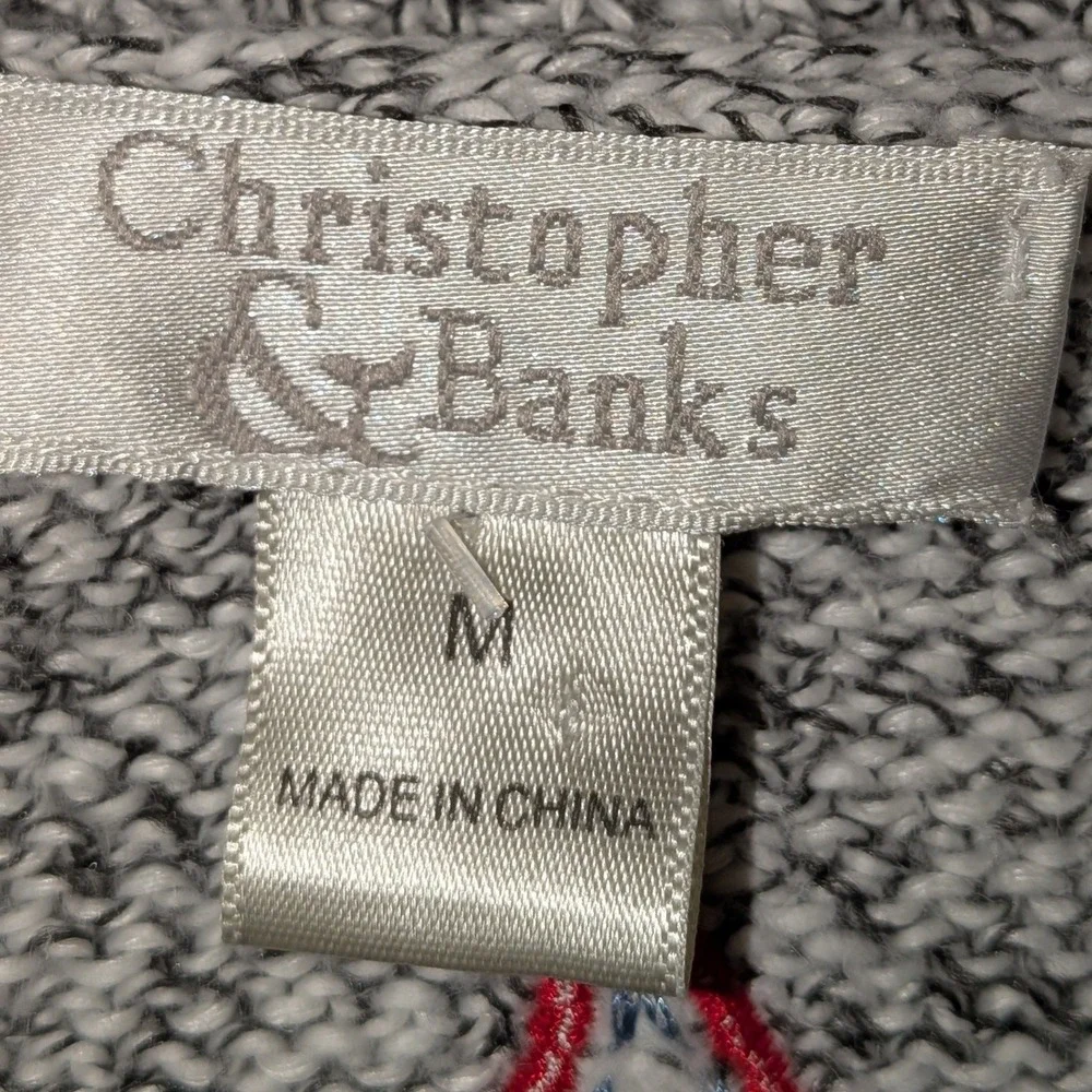 Christopher & Banks Christmas‎ Sweater Womens Medium Grey Santa Star Quarter Zip